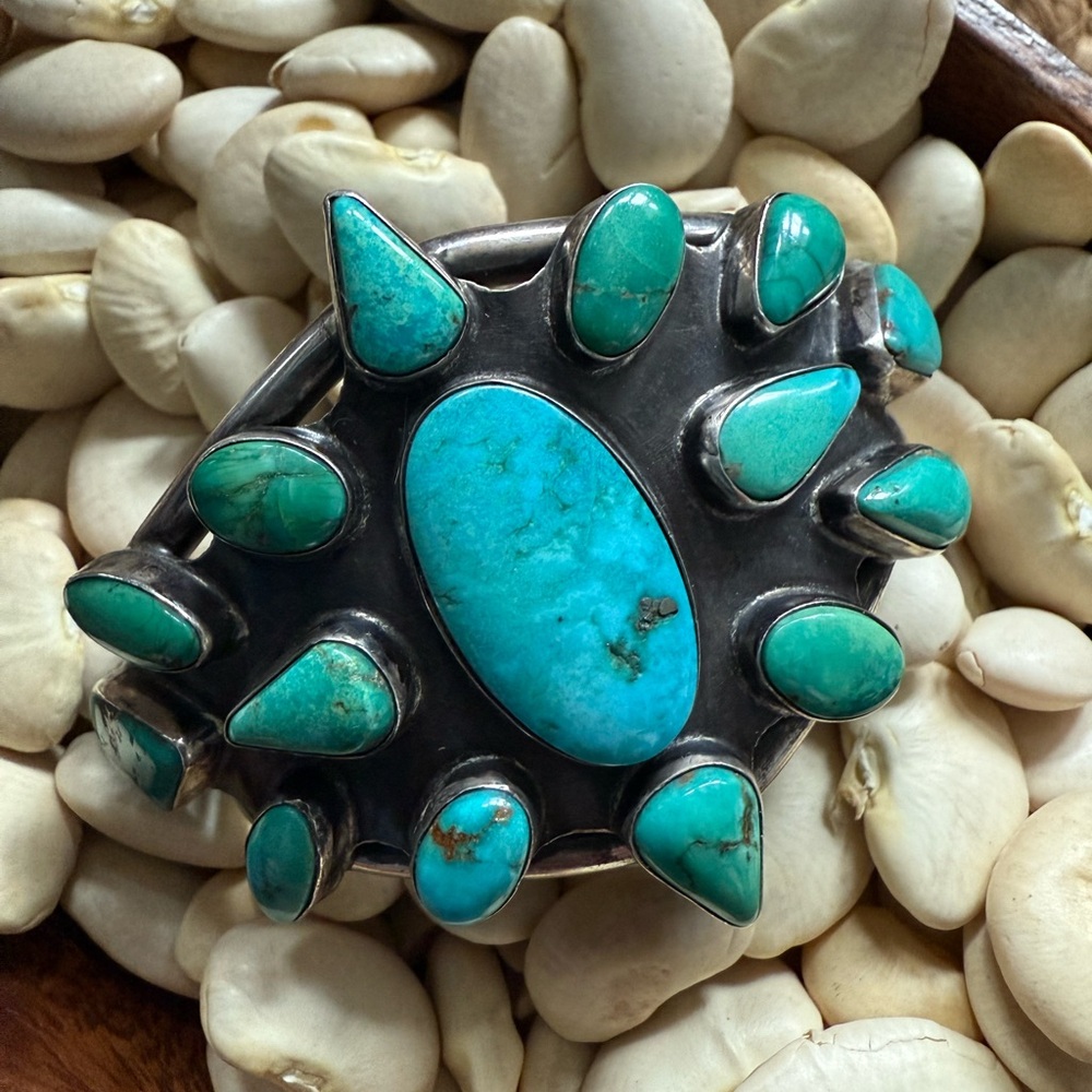 1970’s Blue Gem Natural Turquoise Cluster Cuff